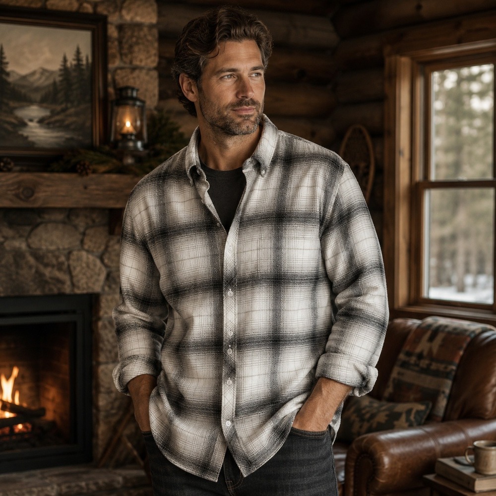 Outpost Makers Mens Black White Plaid Long Sleeve Button Down‎ Shirt XL